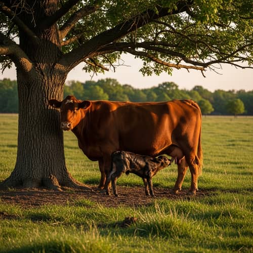 Circle of Life: Cow Giving Birth in a Pastoral Setting
