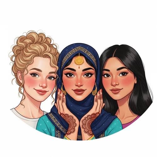 Illustrated Women with Cheeks Blush - Unity and Beauty Captured