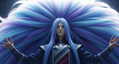 Fantasy Universe Young Man with Blue Purple Hair