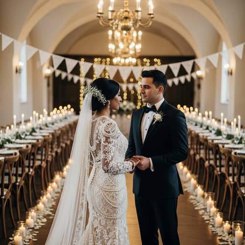 Vintage Glamour Wedding Venue with Elegant South Asian Bride & Hispanic Groom