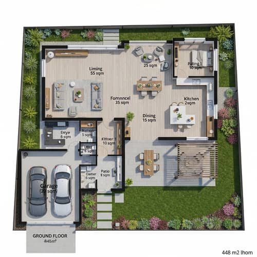 Contemporary House Plan Design for 448 Sqm Lot - Spacious Living Spaces & Modern Features