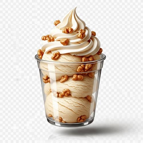 Delicious Vanilla Ice Cream Cup with Whipped Cream and Walnuts