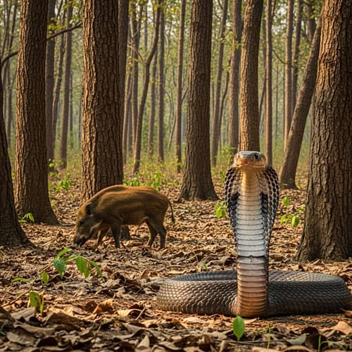 Cobra Snake and Wild Boar Encounter in Dense Forest