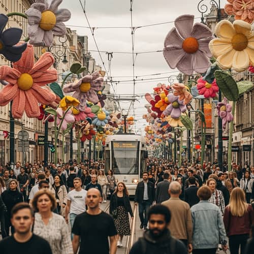 Big Knitted Flowers in Poznan: A Vibrant Display