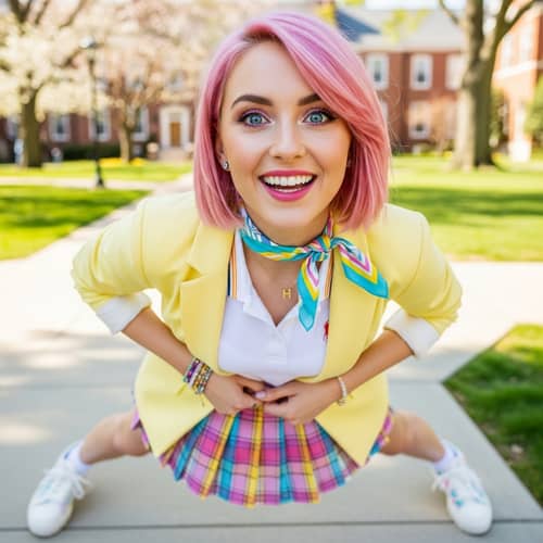 Preppy Style Girl with Short Pink Hair | Blue Eyes