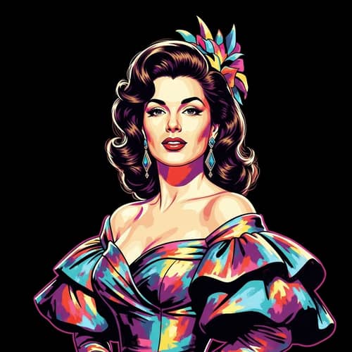 Vibrant Pop Art Portrait of Iconic Woman in Glamorous Gown