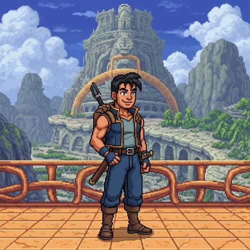 Classic PS2 Game Pixel Art: Man with Black Hair Smiling