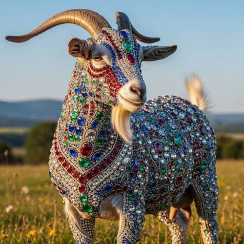 Majestic Jeweled Goat | Stunning Gemstone Adornments