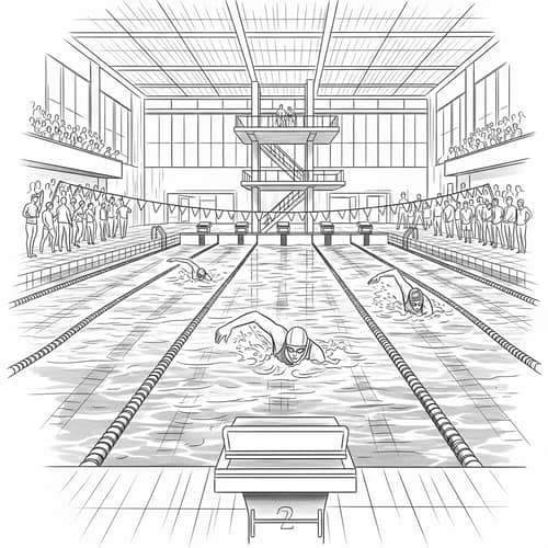 Dynamic Swimming Competition Sketch | Sketchy Sports Scene