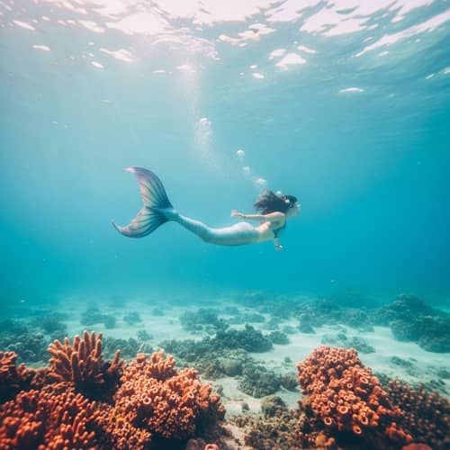 Surreal Underwater Mermaid Scene with Dreamy Pastel Colors | Ocean Fantasy