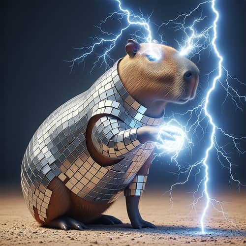 Capybara in Tile Armor: Stunning Lightning Display