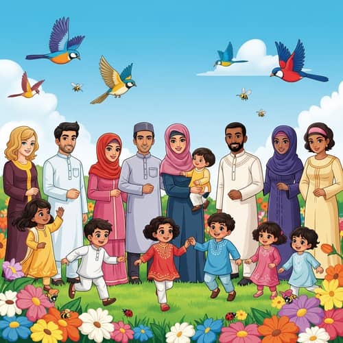 Joyful Gathering of Diverse Muslim Parents in Nature