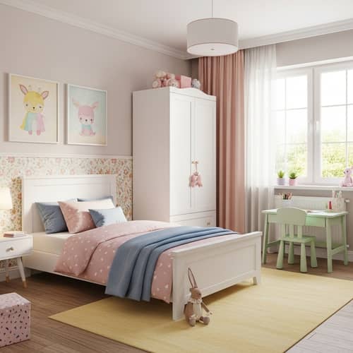 Pastel Girl's Room Decor: Soft Shades, Cute Animals & Study Table