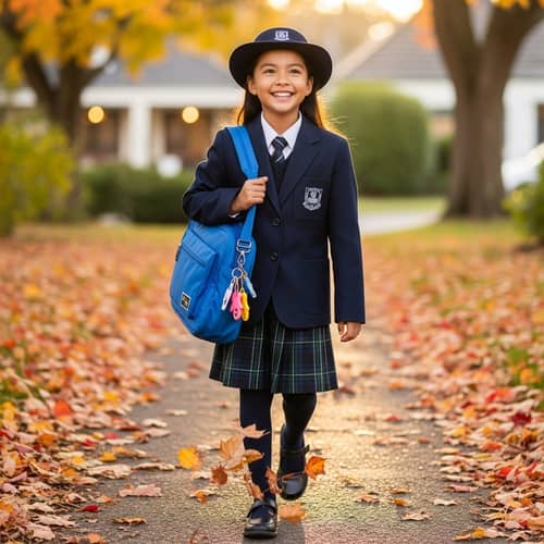 Joyful Asian Girl Student Returns Home with a Bright Smile