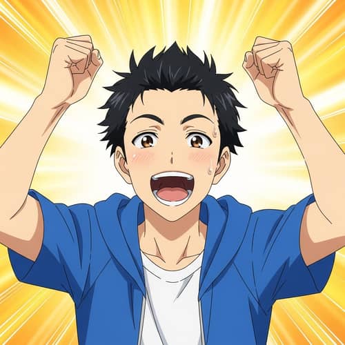Cheerful Japanese Man Expressing Immense Joy