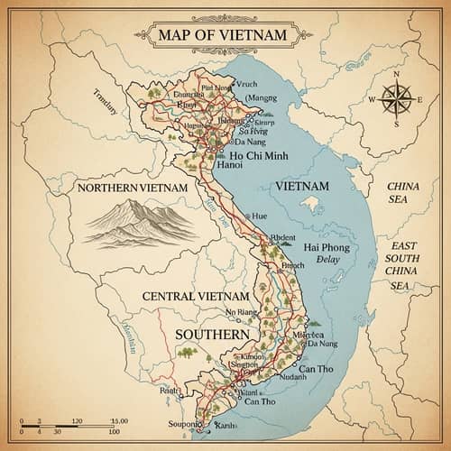 Detailed Map of Vietnam with Regions, Cities, Roads & Natural Features
