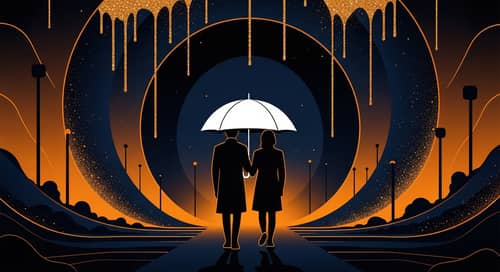 Elegant Minimalist Abstract Art with White Umbrella Figures
