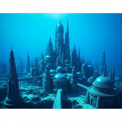 Majestic Underwater City: Architectural Awe in Blue & Turquoise