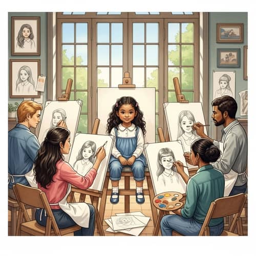 Adorable Little Girl Portrait by Diverse Artists | Artist Studio Scene