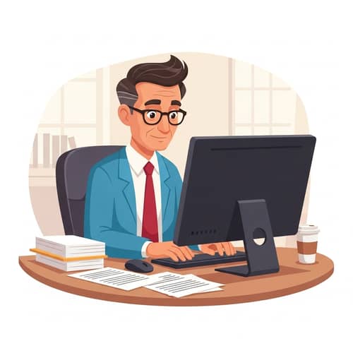 Hispanic Accountant Seated at Desk | Animated Style