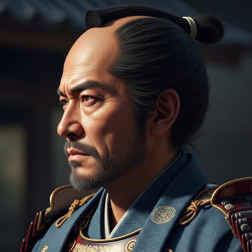 Japanese Samurai Profile Face in Color