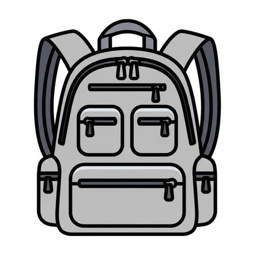 Detailed Backpack Icon with Multiple Pockets and Zippers