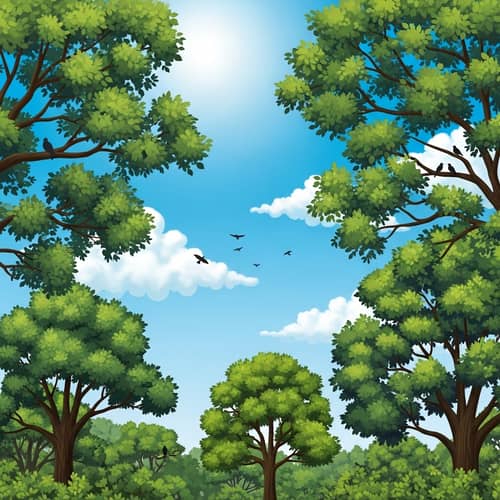 Park Canopy Illustration with Birds Silhouettes