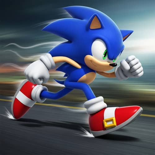Blue Anthropomorphic Hedgehog Running Swiftly in Colorful Landscape