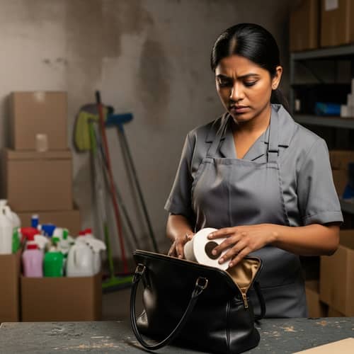 Cleaning Lady Secretly Stashes Toilet Paper in Woman's Purse