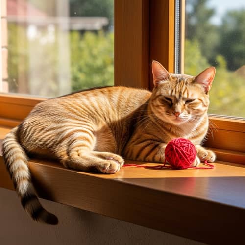 Serenity Captured: Domestic Short Hair Cat Basking in Sunbeam