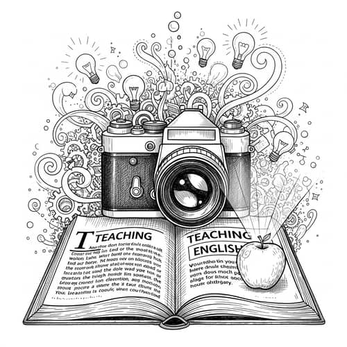 Vintage Camera on Open Book With English Teaching Passages