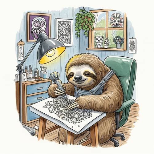 Tranquil Sloth Tattoo Artist: Vibrant Watercolor & Ink Masterpiece