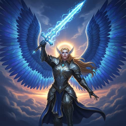 Blue Winged Archangel with Sword | Heavenly Beauty