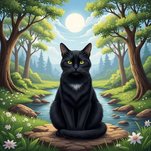 Tranquil Black Cat Meditation in Nature