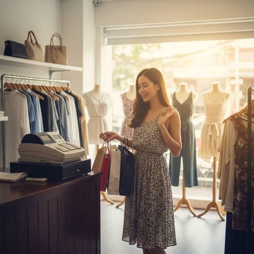 Beautiful Happy Customer in Boutique | Fashion Shopping Experience
