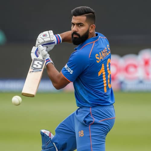 Accomplished Cricket Athlete in Blue Attire | Number 18