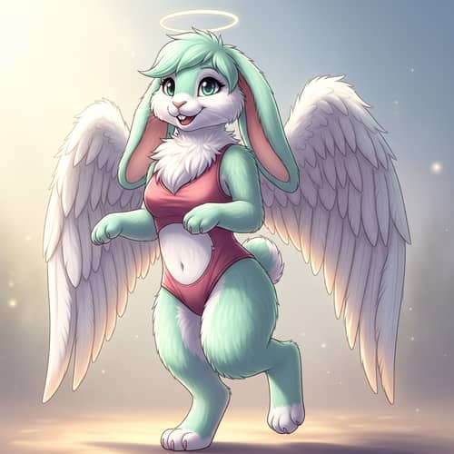 Whimsical Female Bunny with Angel Wings in Pastel Shades