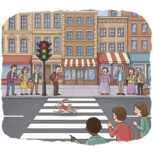 City Scene with Zebra Crossing and Rabbit in Motion