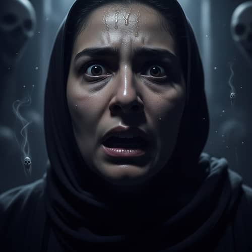 Intense Horror Scene: Middle-Eastern Person in Terror