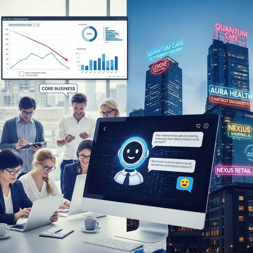 Advanced AI Chatbot in Futuristic Cityscape | AI Chatbots & Smart Solutions