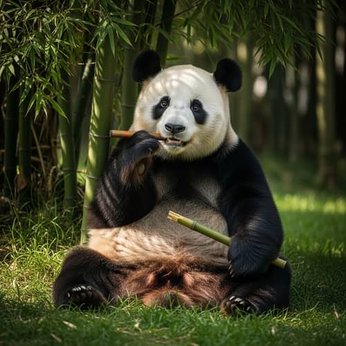 Friendly Panda Bear Enjoying Bamboo in Natural Habitat