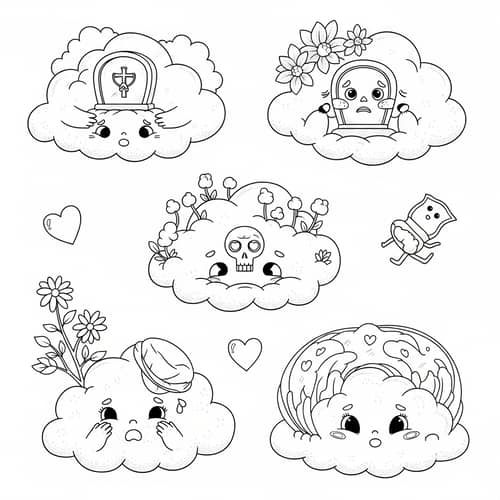 Whimsical Cloud Coloring Page for Children | Digital Illustration