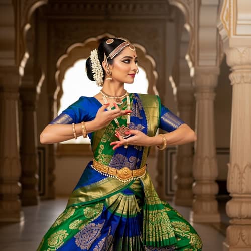 Graceful South Asian Woman in Vibrant Saree