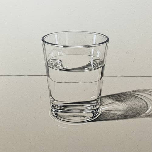 Hyperrealistic Pencil Sketch of Water Glass