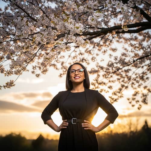 Elegant Beauty: South-Asian Woman in Cherry Blossoms