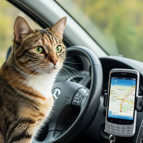 Colorful Tortoiseshell Cat Driving Car | GPS Adventure