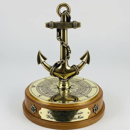 Sailing Theme Trophy Design: Anchor and Compass Engraved