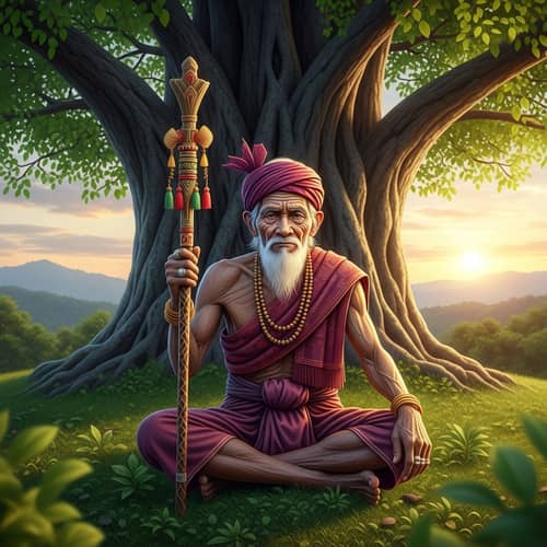 Elderly Southeast Asian Man Meditating | Wisdom Under Banyan Tree
