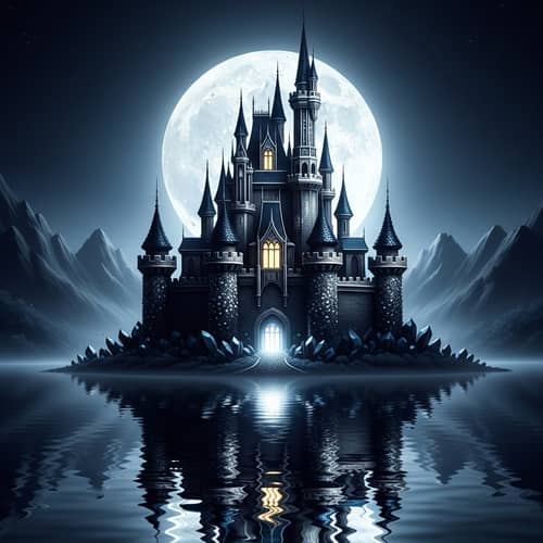 Ethereal Black Crystal Castle in Enchanting Landscape