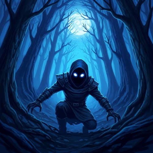 Mysterious Glowing Eyes in Moonlit Forest: Digital Painting